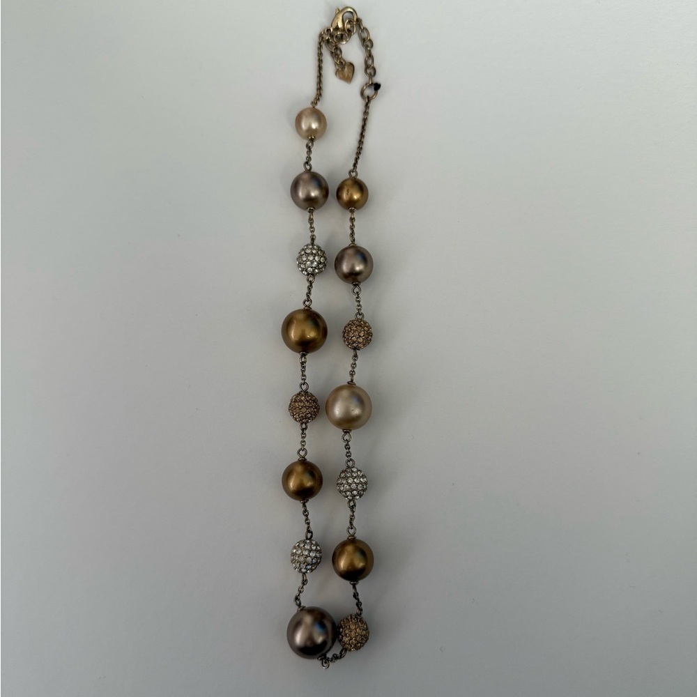 Y2K Carolee Gold-Tone Pearl & Crystal Bead Necklace - Picture 3 of 14